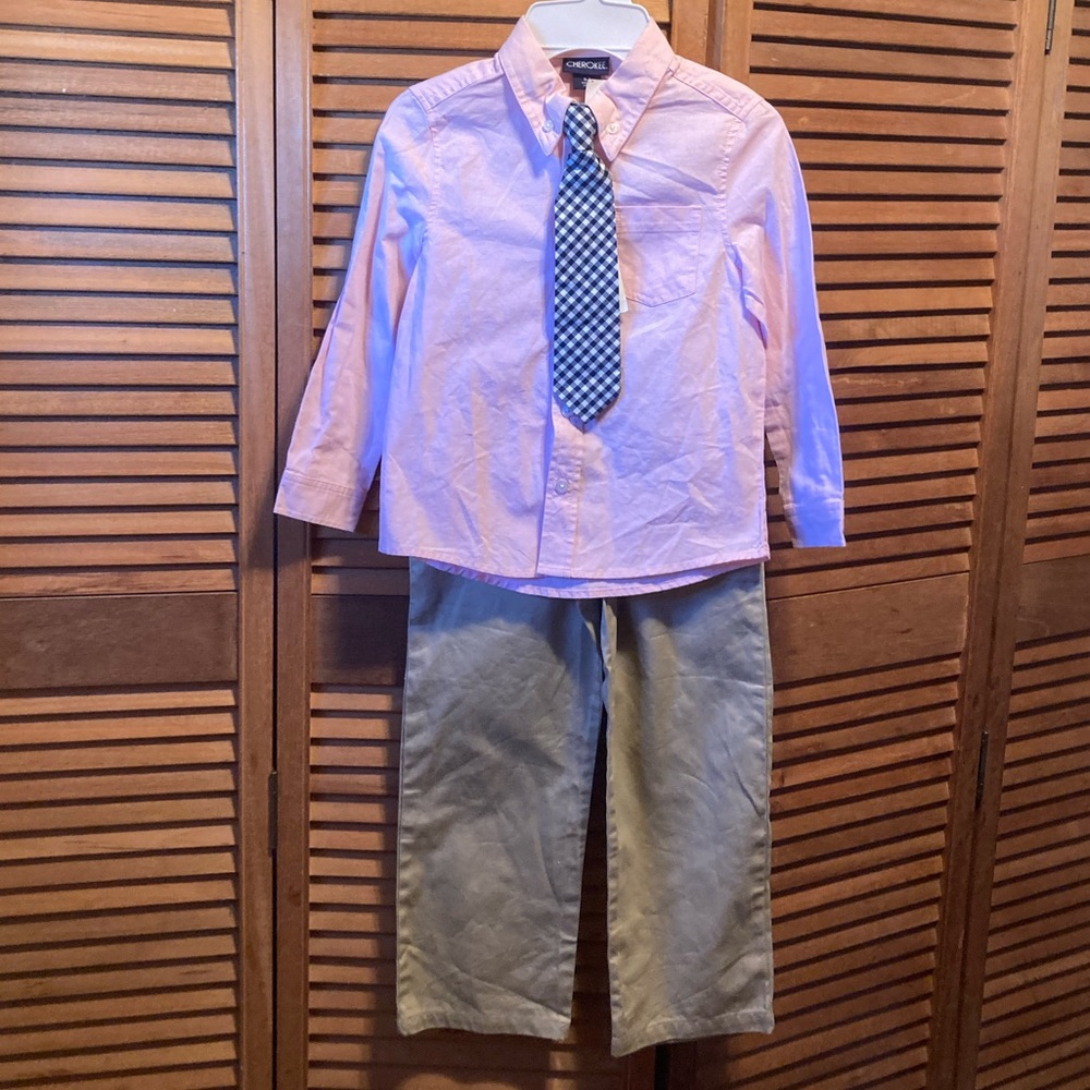 Cherokee Khaki Pants & Pink Shirt, and Tie Set